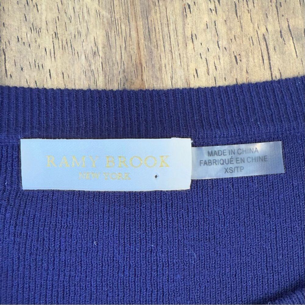 Ramy Brook Diane Sweater Laser-Cut Bell Sleeve Boatneck Navy Size Women's XS - Picture 3 of 9